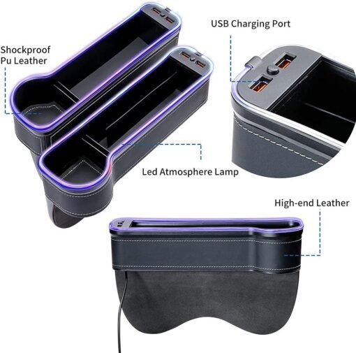 Organisateur de Siège de Voiture LED avec Chargeur USB et Lampe Ambiante Colorée – Image 4