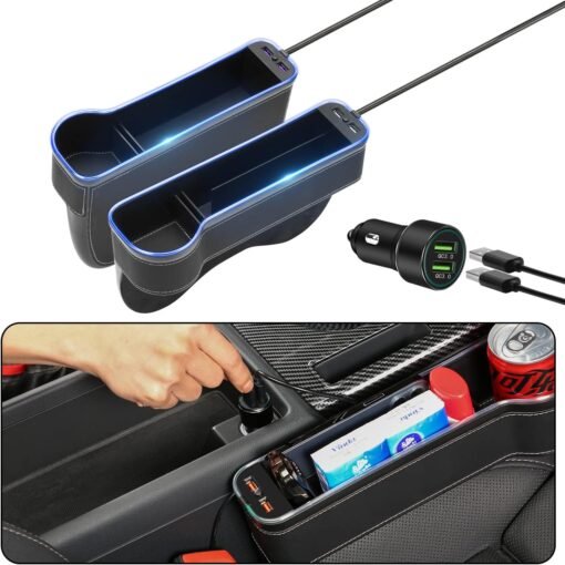 Organisateur de Siège de Voiture LED avec Chargeur USB et Lampe Ambiante Colorée – Image 3